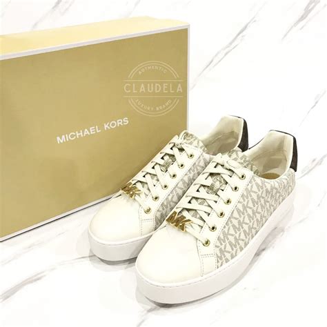 michael kors sneaker poppy lace up wit goud|Michael Kors sneaker.